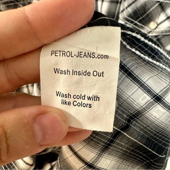 Men’s black and white petrol brand western pearl snap button down shirt size Lg - Picture 5 of 7